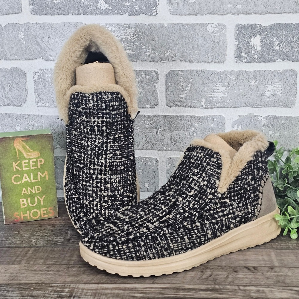 Hey Dude Denny Womens 9 Tan Tweed Fleece Lined Slip On Shoes Cozy Comfort